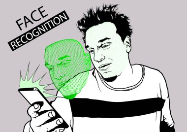 Akıllı Telefonla Yüz Tanıma ve İnsan Tanıma - Kurgusal Çizim, Vektör