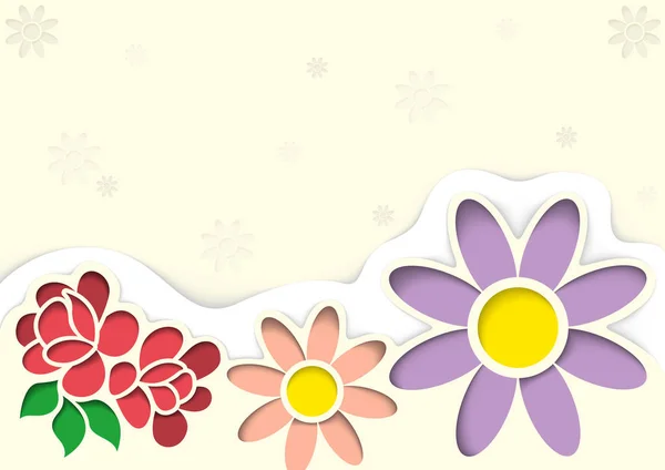 Tarjeta Felicitación Con Flores Estilo Recortes Ilustración Fondo Gráfico Vectorial — Vector de stock