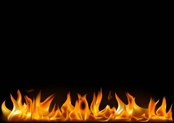 Ρεαλιστικές Φλόγες Φωτιάς Στο Μαύρο Φόντο Λεπτομερής Απεικόνιση Για Έργα — Διανυσματικό Αρχείο