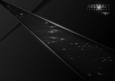 Gümüş Elemanlı Koyu Soyut Teknik Arka Plan - Koyu Geometrik Şekiller ve Gümüş Süslemeli Detaylı Grafik İllüstrasyon, Vektör