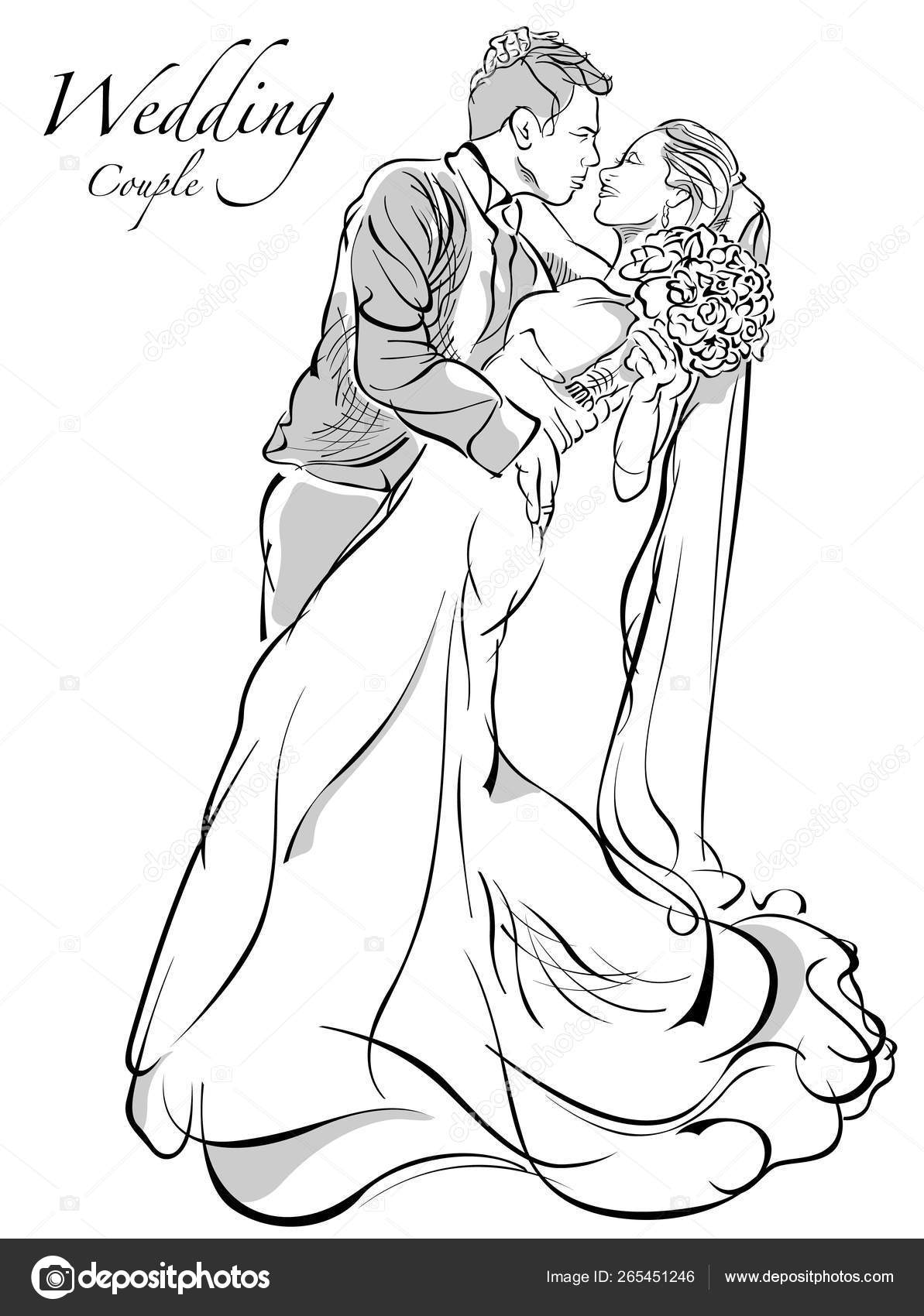 Bride Groom Couple Black White Drawing Design Element Your Wedding