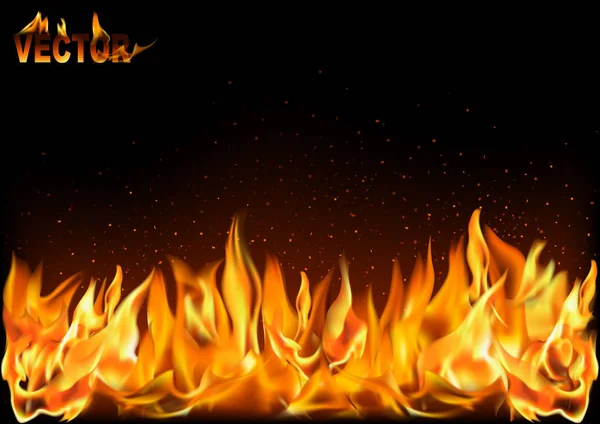 Realistische Fire Flames Zwarte Achtergrond Gedetailleerde Illustratie Voor Grafische Projecten — Stockvector