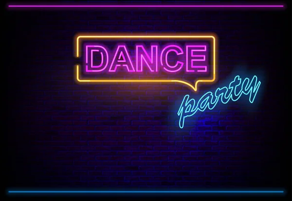 Neonlicht Tanzparty Auf Backstein Hintergrund Mit Leuchtenden Farbeffekten Illustration Vektor — Stockvektor