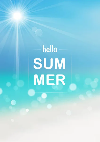 Размытый Hello Summer Background Эффектом Боке Иллюстрация Освещением Солнца Песчаного — стоковый вектор