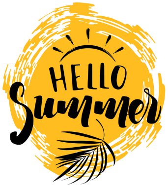 Güneşile Yaz El Çizilmiş Yazı Kompozisyonu - Beyaz, Vektör Grafik İzole Renkli İllüstrasyon