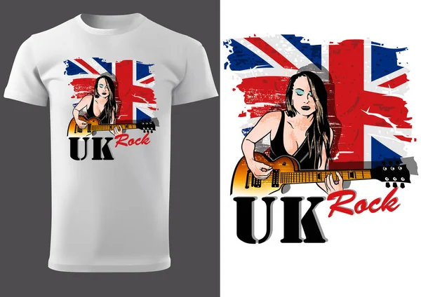 T-shirt Design com menina guitarrista — Vetor de Stock