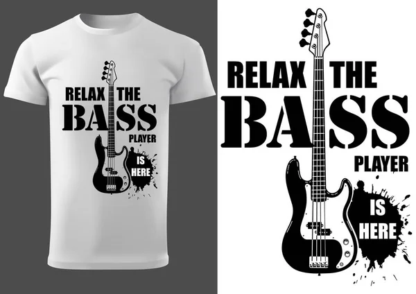 T-shirt com Slogan Musical e guitarra baixo — Vetor de Stock