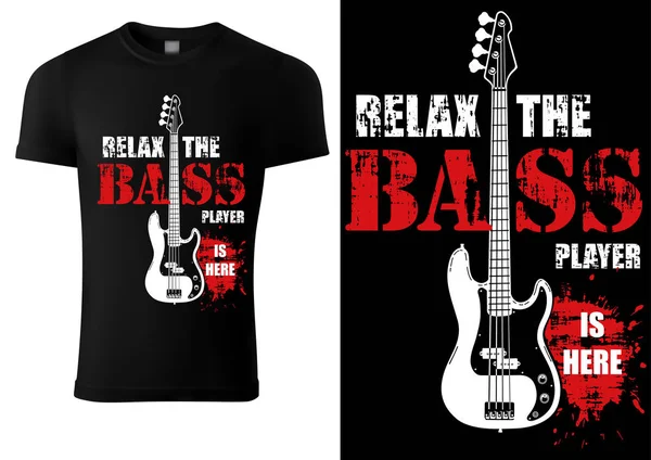 Camiseta con Eslogan Musical y Bajo Guitarra — Vector de stock