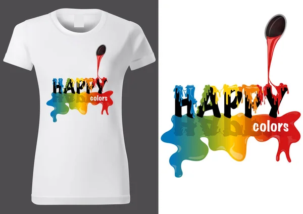 Conception de T-shirt avec Inscription HAPPY et Couleurs Versantes — Image vectorielle