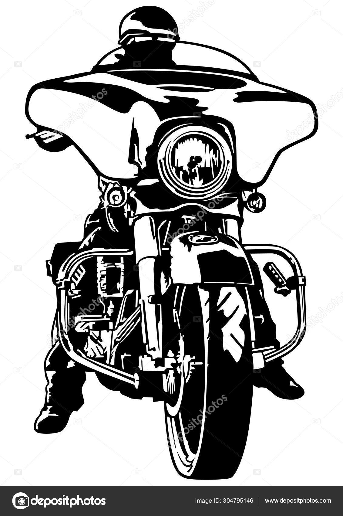 Desenho Motocicleta Preto Branco Isolado Fundo Branco Ilustração Preta  Vetor imagem vetorial de dero2010© 468738724