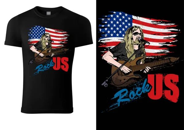 T-Shirt-Design mit Rockgitarrist — Stockvektor