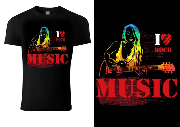 T-shirt Design avec Guitariste Fille — Image vectorielle