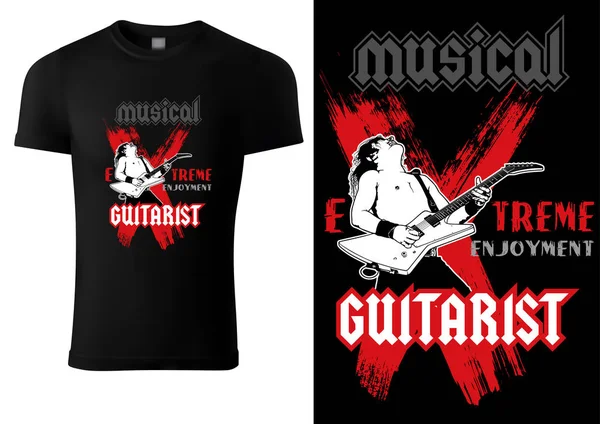 Shirt Preta Com Violonista Hard Rock Ilustração Gráfica Para Impressão — Vetor de Stock