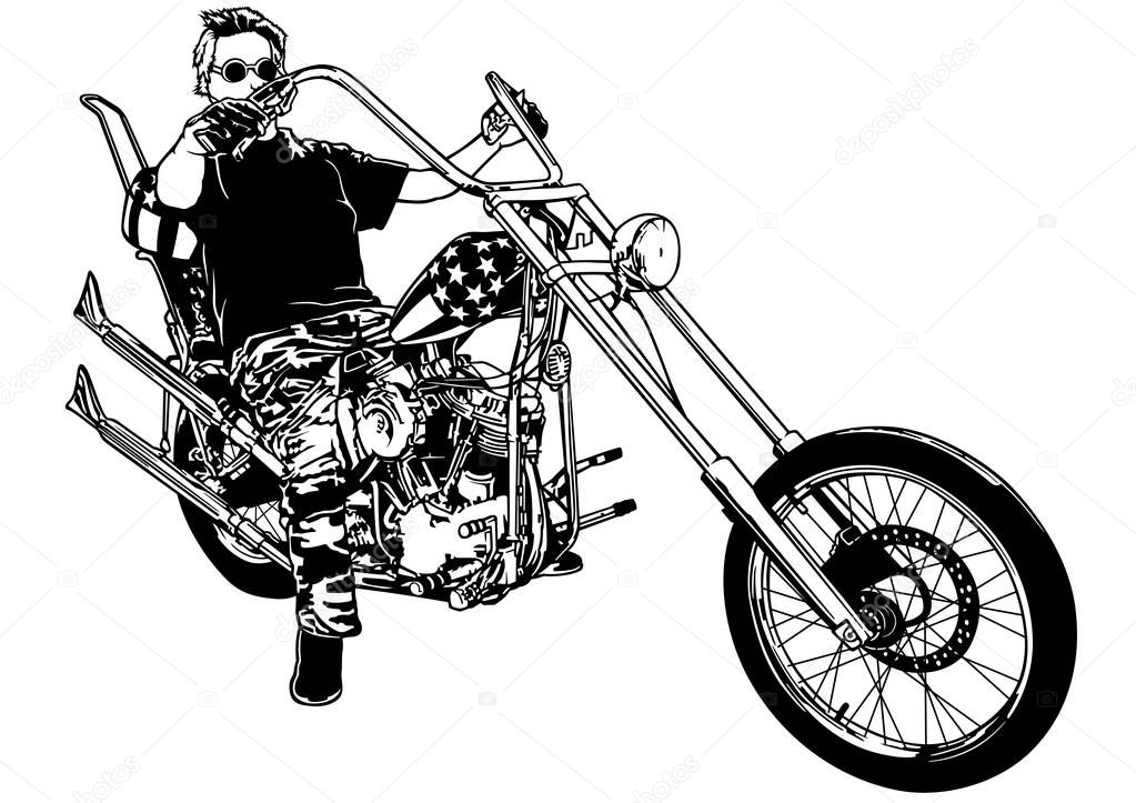 Motorcyclist on Chopper Motorcycle