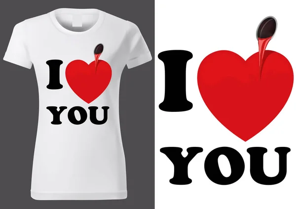 White T-shirt Design with Inscription I LOVE YOU — Stock Vector