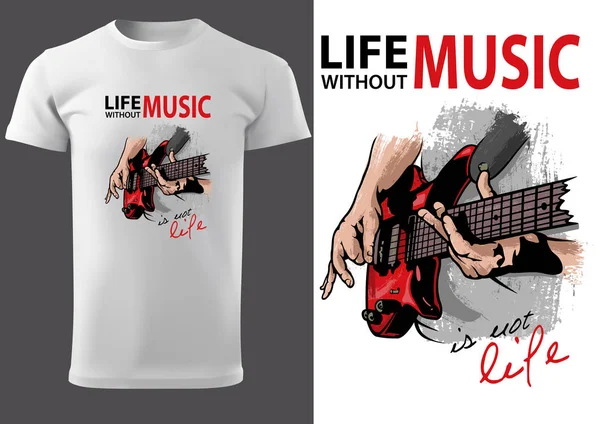 T-shirt com desenho de guitarra elétrica — Vetor de Stock