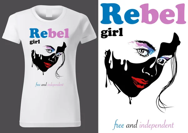 Ženy bílý T-triček s textem rebelská dívka — Stockový vektor