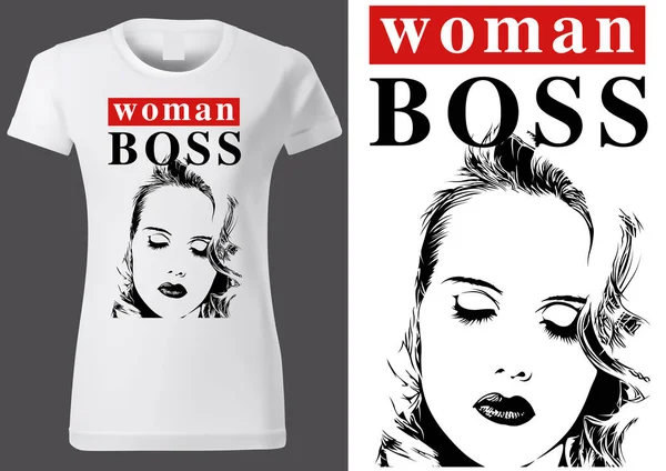 Camiseta Diseño con Inscripción Mujer Jefe — Archivo Imágenes Vectoriales