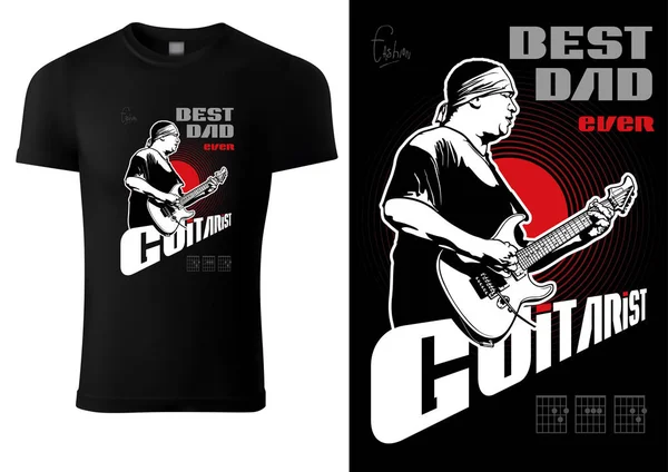 Shirt Preta Com Guitarrista Rock Ilustração Gráfica Para Impressão Papel — Vetor de Stock