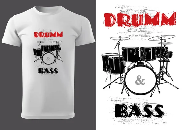 Weißes Shirt Mit Schlagzeug Und Aufschriften Grafische Illustration Für Musiker — Stockvektor