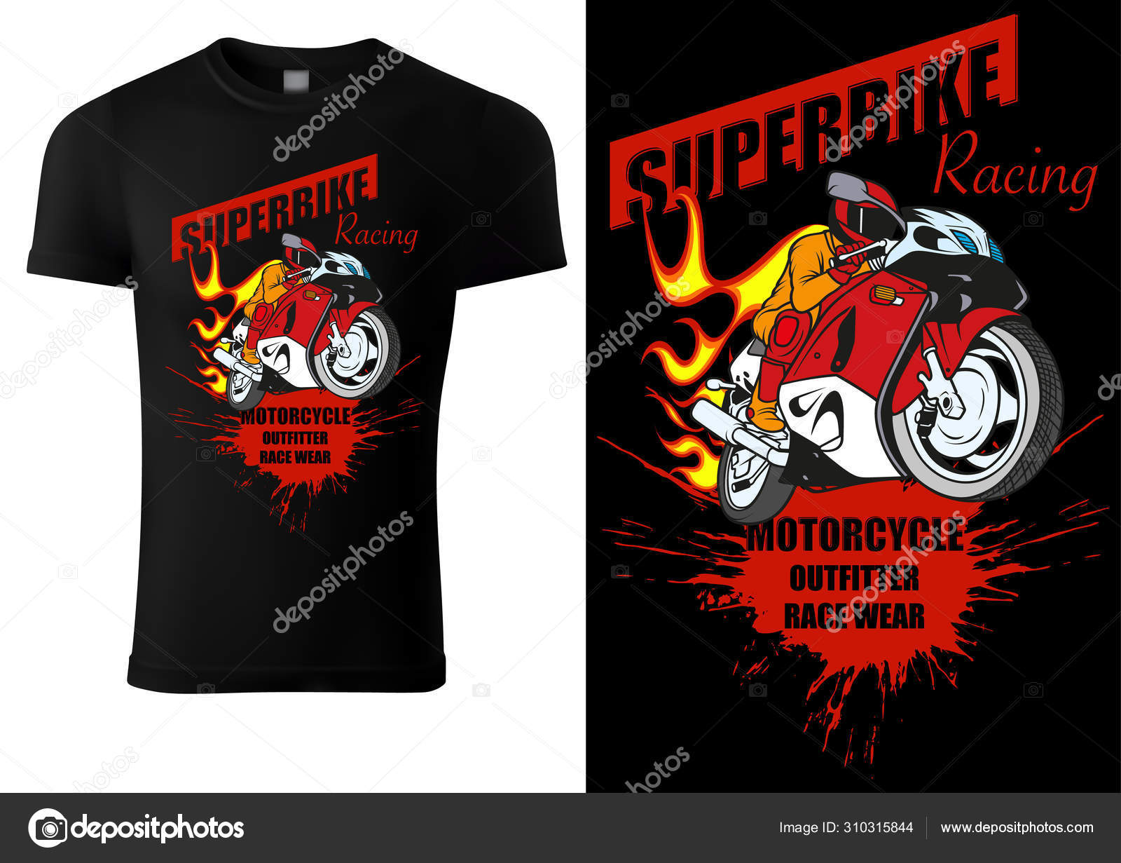 Diseño Camiseta Negra Con Motociclista Inscripciones Diseño Gráfico Para  Impresión Vector de stock #310315844 de ©dero2010, image size:1600x1231