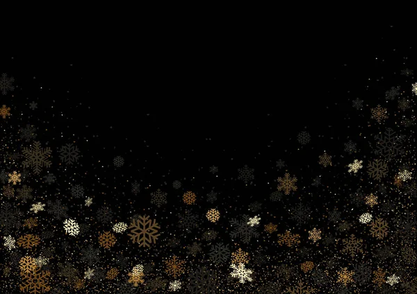 Zwarte Achtergrond Met Vallende Gekleurde Sneeuwvlokken Grafisch Ontwerp Voor Kerstgroeten — Stockvector