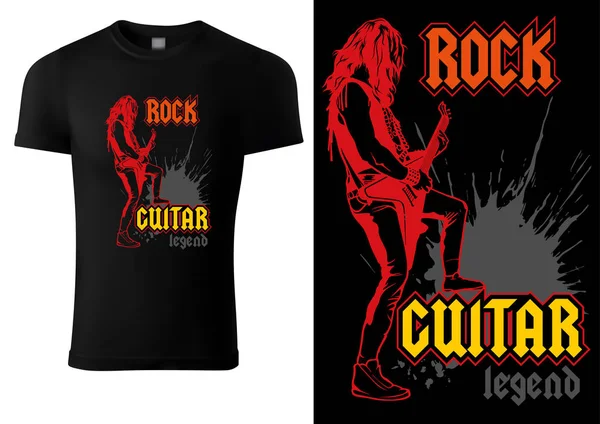 Чорна футболка з Hard Rock Guitar — стоковий вектор