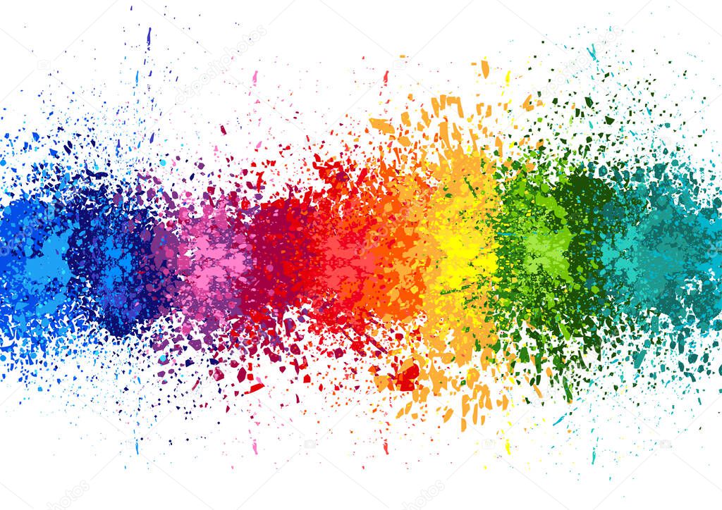 Color Paint Splashes Banner - Banner with Colorful Splashes on White Background, Vector Illustration