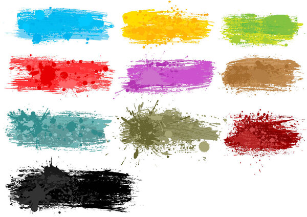 Цветные акварельные баннеры - набор из 10 грандиозных иллюстраций с эффектом мазка кисти и брызг эффекта, вектор
