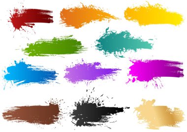 Renkli Suluboya Sancakları - Fırça Darbesi Etkisi ve Sıçrayan Efekt, Vektör Etkisi ile 11 Grungy Illustration Seti