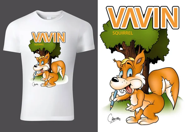 Weißes Kinder Shirt Design Mit Cartoon Eichhörnchen Charakter Fröhliche Unisex — Stockvektor