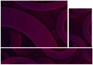 Dairesel Şekiller ve 3D Gölgelerle Karanlık Mor Soyut Geometrik Arkaplan - Arkaplan ve Sancak ve İş Kartı için Resimler Seti, Vektör