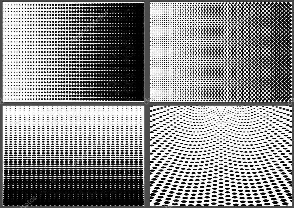 Set of Gradient Halftone Dotted Backgrounds - Black Templates Using Halftone Dots Pattern, Vector Illustration