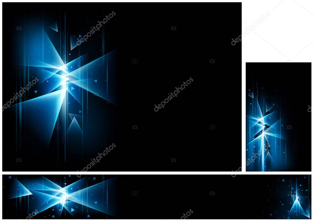 Set of Abstract Backgrounds with Glowing Triangles and Light Effects - Modern Artistic Illustrations for Flyer and Banner and Business Card and etc., Vector