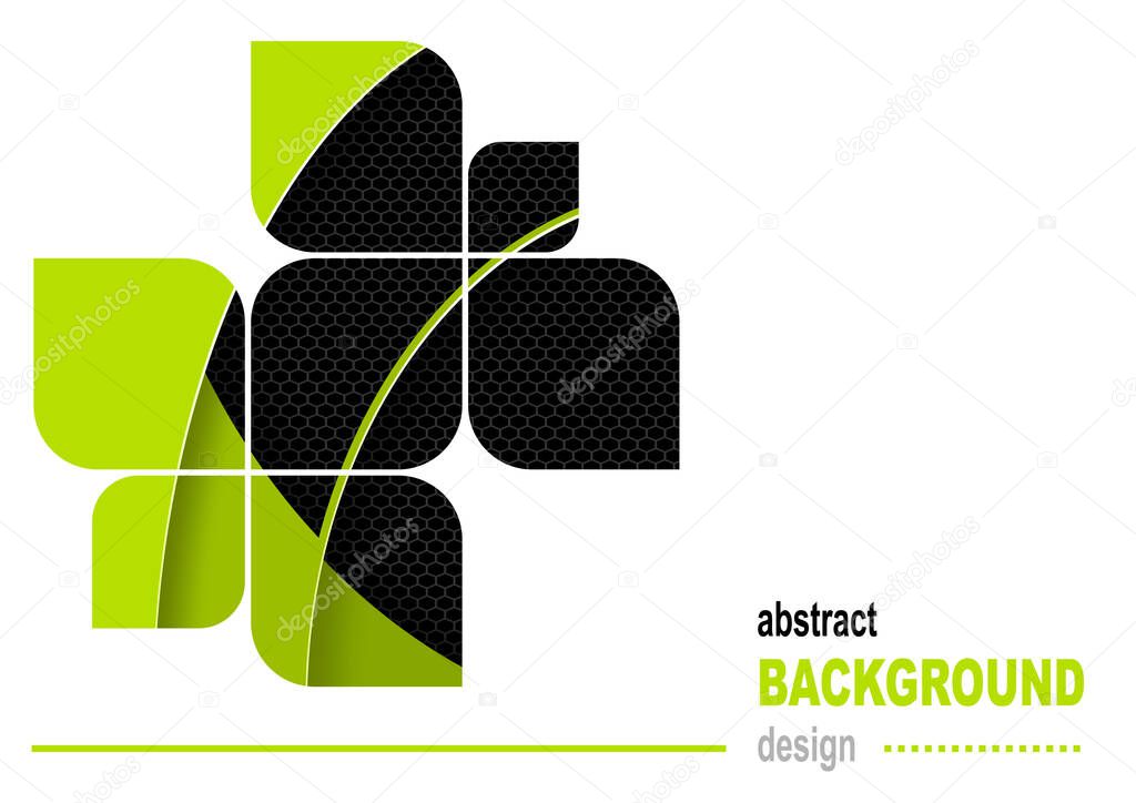 Abstract Flyer Design Background in Green and Black Color with Curved Shapes and Decorative Grid - Modern Illustration, Vector