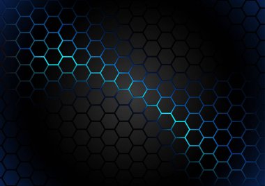 Black Hexagonal Pattern on Blue Magma Background - Abstract Illustration with Glowing Effects, Vector clipart
