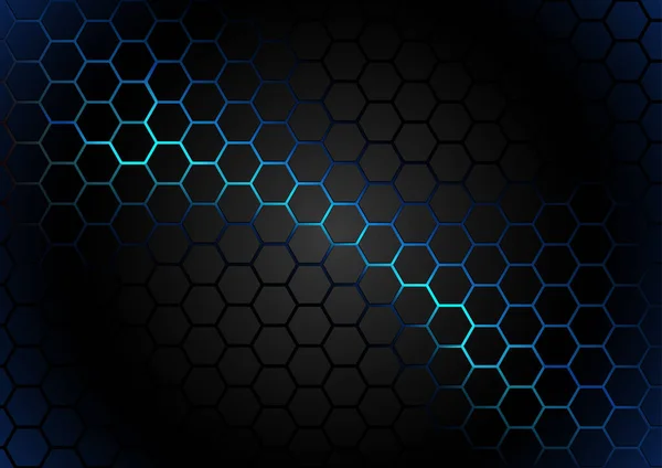 青いマグマの背景に黒い六角形のパターン グラウンドエフェクト ベクトルで抽象的なイラスト — ストックベクタ