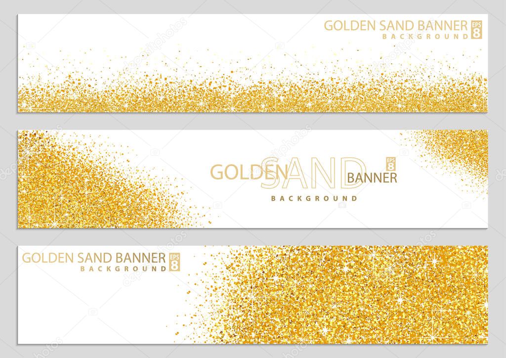 Golden Sand on White Banner Collection - Happy New Year or Merry Christmas or Wedding Template, Four Luxury Illustrations, Vector Design Elements