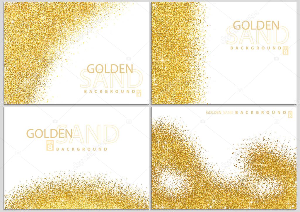Golden Sand on White Background Collection - Happy New Year or Merry Christmas or Wedding Template, Four Luxury Illustrations, Vector Design Elements