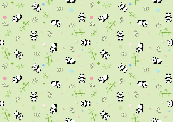 Seamless Baby Pattern Panda Bear Green Bamboo Plants Repetitive Print — Stock Vector
