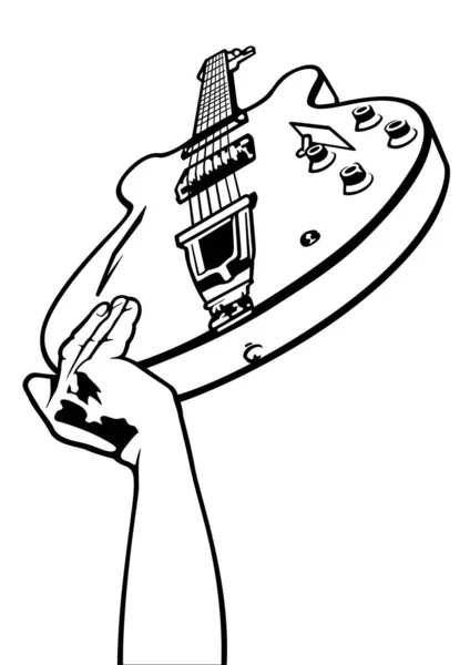エレクトリックギターのオーバーヘッド 黒と白の図面 ベクトルグラフィック — ストックベクタ