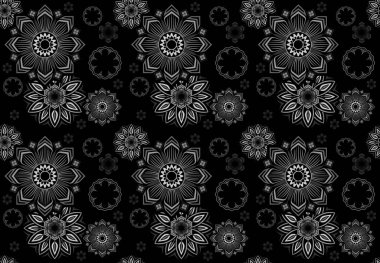 Siyah Arkaplan 'da Soyut Kusursuz Çiçeksiz Mandala Deseni - Tekrarlayan Doku, Vektör İllüzyonu