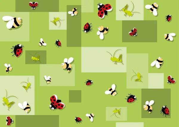 绿色背景下带有蜜蜂和甲壳虫的无缝儿图案 重复打印纹理 矢量图解 — 图库矢量图片