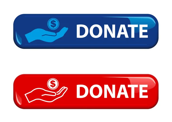 Shiny Donate Button Your Website Projects Red Blue Color Isolated — 스톡 벡터