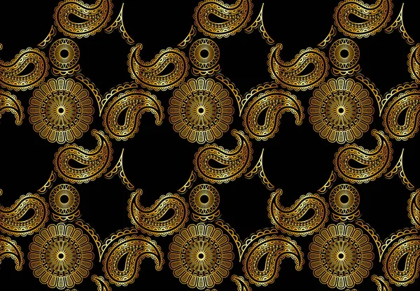 Abstraktes Nahtloses Goldenes Mandala Muster Auf Schwarzem Hintergrund Farbige Sich — Stockvektor