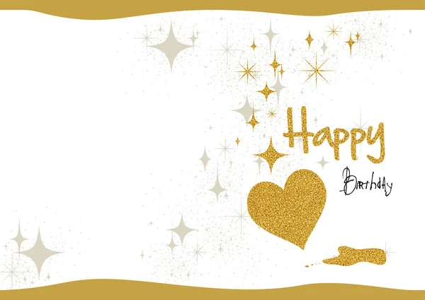 Card Birthday Gold Glitter Hearts Decorative Silver Stars White Paper — стоковий вектор