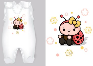 Beyaz Arkaplanda Güzel Yazılı Renkli Çizgi Roman Motifi ile Beyaz Bebek Rompers, Vektör