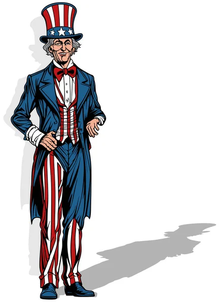 Gekleurde Tekening Van Uncle Sam Een Klassiek Amerikaans Vlaggetjeskostuum Afbeelding Rechtenvrije Stockvectors