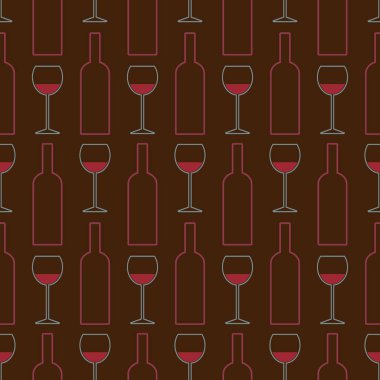 Şarap bardakları, şarap şişeleri seamless modeli. Şarap yapma. Tatmak. Sommelier