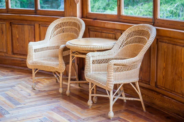 Couple Italian Wickler Chairs Table Part Original Furniture 1910 1920 — Stock Photo, Image